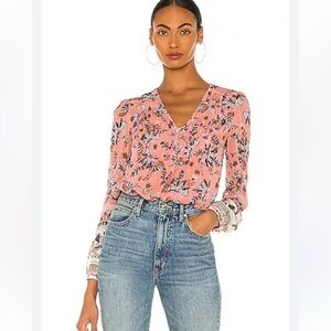 Veronica Beard Lowell Blouse Floral V-Neck - Pink- 4